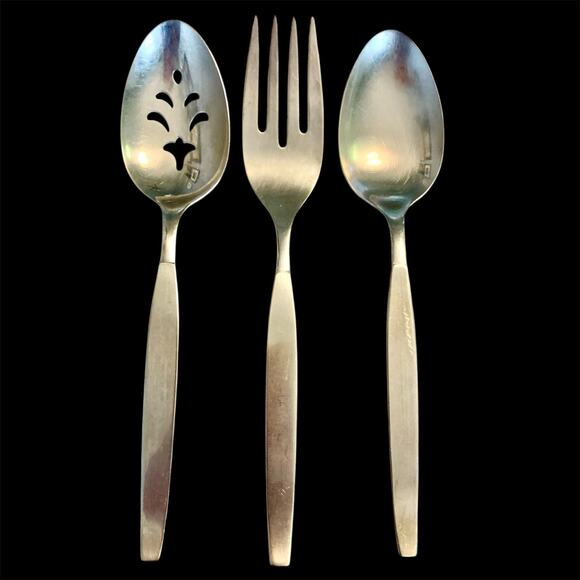 Oneida Community FROSTFIRE Stainless Satin Glossy Flatware Serving Set Pierced - Picture 1 of 12